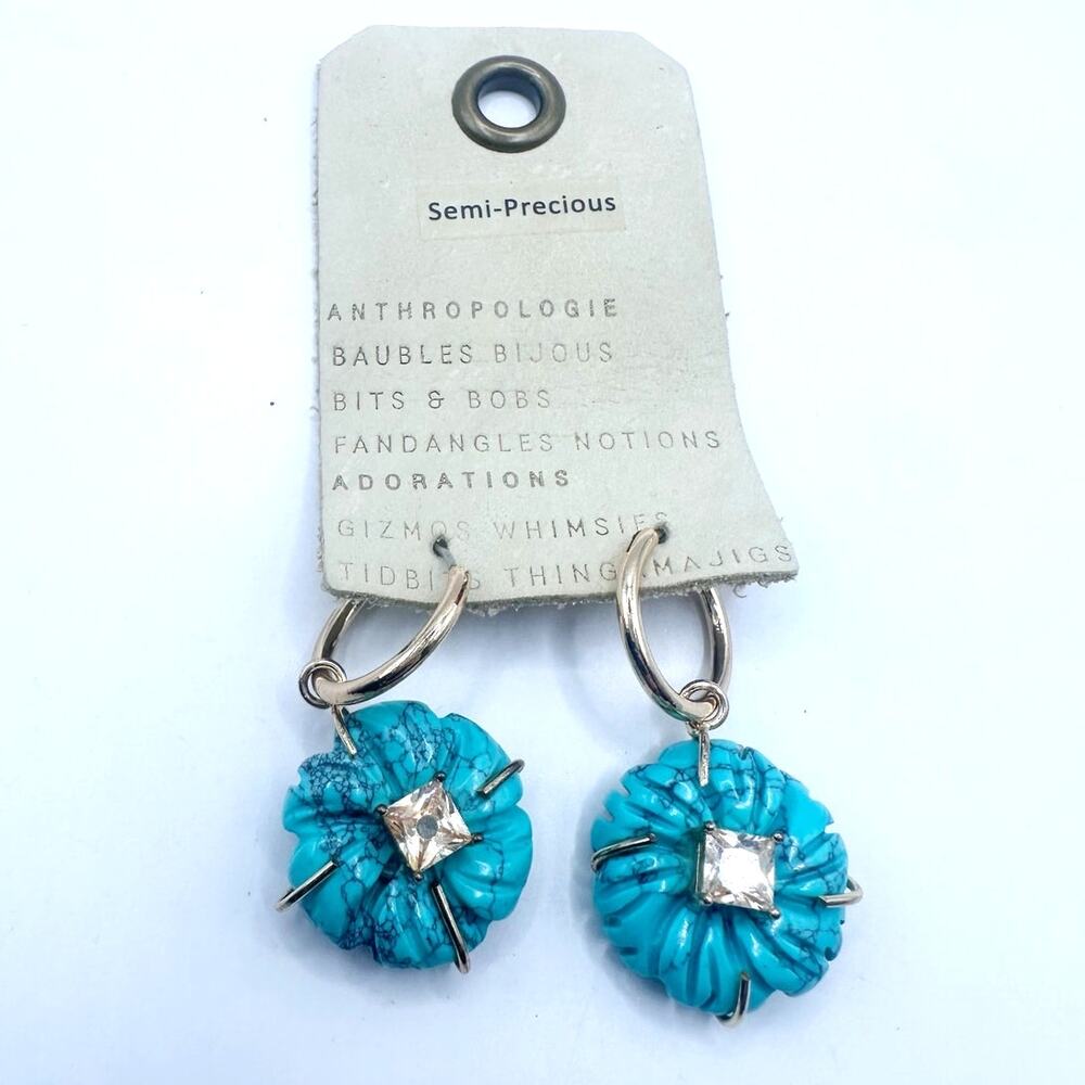 Anthropologie Blue Flower Earring NWT Dangle Boho Jewelry Gold Semi Precious $48
